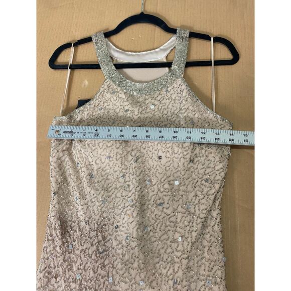 ADRIANNA PAPELL DRESS 10P GOWN TAUPE PINK SEQUIN BEADED LONG FORMAL MAXI EVENING - Picture 10 of 15